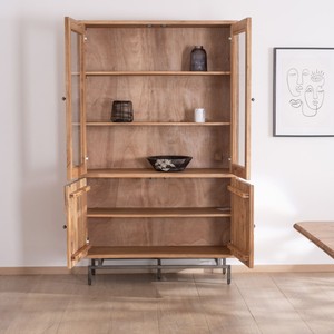 Vitrina de estilo retro de 4 puertas Vandana Urban Comfort, grande, en madera de acacia y metal con frentes con diseño de rompecabezas. - Product Image 2