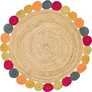 Alfombra Redonda de Yute, Estilo Bohemio, Hecha a Mano, Tejido Plano, para Sala de Estar, Fácil de Limpiar, Ecológica, Pelo Fino - Product Image 6