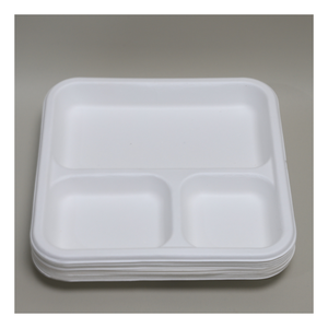 Assiette jetable en bagasse robuste, la plus vendue, écologique, compostable, compatible micro-ondes, couleur blanche, plateau de taille personnalisée - Product Image 1