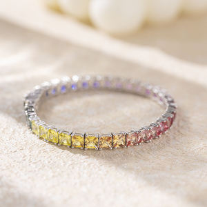 925 Silver <b>Rainbow</b> Princess Cut Tennis Bracelet Multicolor <b>Lab</b> Grown Diamond Luxury Link Bracelet For Women Men - Product Image 4