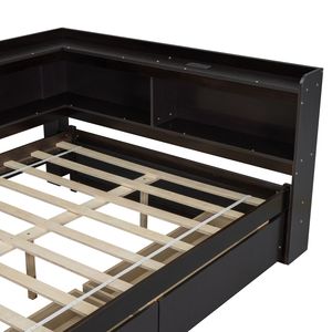 Letto a L a grandezza naturale Espresso con libreria, prese di corrente e porte USB, due cassetti - Product Image 2