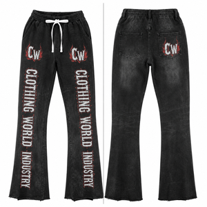 Pantalones de chándal acampanados de forro polar para hombre, estilo jogger, lavados, holgados, térmicos, de pierna ancha, con estampado serigrafiado, a precios mayoristas - Product Image 1