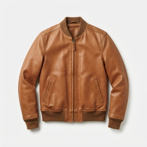 Formula1 Industries Men's Brown Genuine Leather Bomber <b>Jacket</b> Stand Zipper Closure Waterproof Breathable Front Casual Winter - Product Image 4