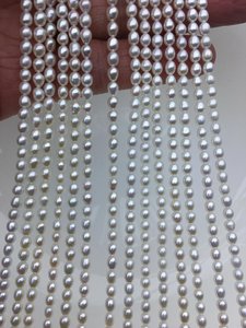 Perlas de Agua Dulce Ovaladas Blancas AAA de 3.5-5mm, Hilo Completo de Perlas Cultivadas Genuinas para Fabricación de Joyería, Venta al Por Mayor - Product Image 4