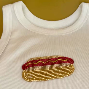 Hot <b>Beaded</b> Embroidery Ribbed Cotton Tank <b>Top</b> For Women Sleeveless Summer Vest Scoop Neck Handcrafted Casual Apparel Tee - Product Image 1