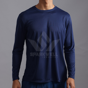T-shirt à manches longues pour homme, en tricot uni, col rond, séchage rapide, design sportif, logo sur le devant, coupe classique - Product Image 1