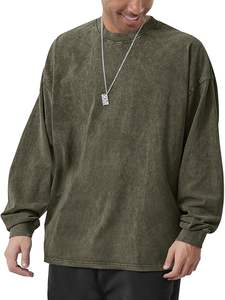 T-shirts en coton surdimensionnés pour hommes de qualité supérieure, col rond, coupe vintage, manches longues, décontractés, pour la gym et l'entraînement - Product Image 6