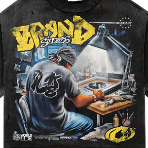 <b>Men's</b> Oversized Short Sleeve Silk Screen Printed Formal T-Shirt <b>Turtleneck</b> 100% Cotton Woven Regular Fit with Pattern Front Logo - Product Image 5