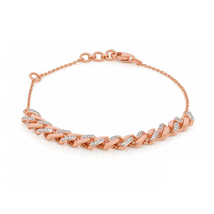 Bracelet chaîne en or rose avec maillons cubains entrelacés et diamants - Product Image 1