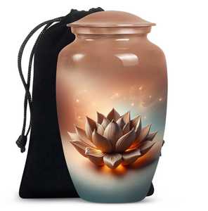 Urne funéraire en métal Lotus, souvenir commémoratif, urne à cendres personnalisable, cadeau de souvenir pour la maison, vente en gros - Product Image 1