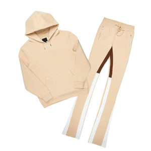 <b>Wholesale</b> Custom Logo Vintage 100% Cotton Unisex Solid Casual <b>Flared</b> Fleece Winter Hooded <b>Sweatpants</b> Hoodie Set Tracksuits - Product Image 1