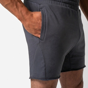 Shorts en coton gris foncé OEM à cordon de serrage, taille mi-haute, couleur unie, décontractés, respirants, tricotés - Product Image 5