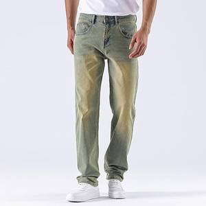 Pantalones Vaqueros de Mezclilla Lavados a la Piedra de Pierna Recta, Cintura Media, Corte Regular, de Algodón, Estilo Casual para Hombre, Otoño - Product Image 4