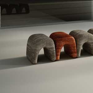 Banco de Travertino Rojo y Beige, Asiento Moderno de Piedra para Entrada o Sala de Estar, Mueble Interior Elegante y Duradero - Product Image 1