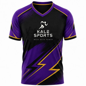 เสื้อฟุตบอลสั่งทำขายส่ง ระบายอากาศ แห้งเร็ว แขนสั้น ออกแบบลายซับลิเมชั่นได้ตามต้องการ คอวี - Product Image 1