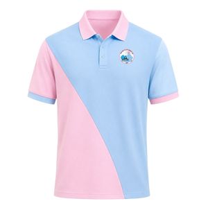 เสื้อโปโลสีฟ้าอ่อนชมพู แขนสั้น คอปก ลำลอง แบบยูนิฟอร์ม ตัดสี ปักลายตามสั่ง ชุดกีฬา - Product Image 1
