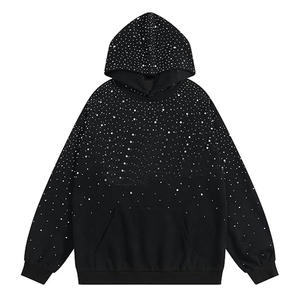 2026 Trending Rhinestone Hoodie Oversized Unisex Streetwear <b>Black</b> Crystal Pullover Hooded Sweatshirt Heavyweight <b>Fleece</b> Hoodie - Product Image 1