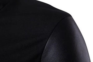 <b>Men's</b> <b>Black</b> Leather <b>Jacket</b> Stand Collar Zipper Closure Slim Fit <b>Long</b> Sleeve Moto Style Spring Wear Outdoor Customized <b>Jacket</b> - Product Image 6