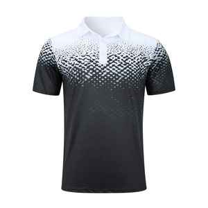 Chemise de golf pour homme, décontractée, à manches courtes, imprimé par sublimation, séchage rapide, respirante, design sportif, coupe classique, noir et blanc - Product Image 1