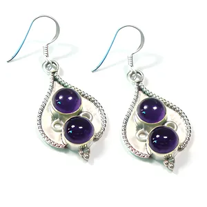 925 Sterling Silver Purple Amethyst Handcrafted Gemstone <b>Earrings</b> Ethnic Indian Design <b>Earrings</b> - Product Image 1