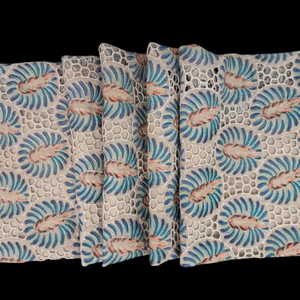 Tela de Encaje de Algodón Multicolor de Alta Calidad - Diseño de Medallón Azul Turquesa y Rosa Salmón para Chalecos y Vestidos de Diseñador - Product Image 1