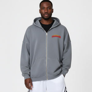 Haut à capuche décontracté pour homme 100 % coton avec broderie appliquée numérique, coupe oversize, épais, pour l'hiver, vêtement de mode quotidien - Product Image 1