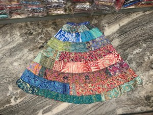 Assorted New Patch Layer Bohemian Silk <b>Patchwork</b> Tiered Ankle-Length Breathable Pleated Festival <b>Skirt</b> - Product Image 3