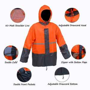 Universal Adult <b>Waterproof</b> Rain Suit Hooded Jacket And Pants <b>Set</b> Orange Black Outdoor Hiking Camping Wear Industrial Style - Product Image 3