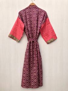 Kimono d'été en soie recyclée, longueur cheville, multicolore, style vintage indien, pour la détente et la nuit - Product Image 6