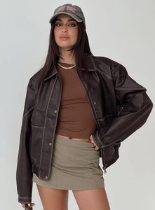 2026 Custom PU Leather Autumn Winter Women's Bomber <b>Short</b> Length Leather <b>Jacket</b> Thin Eco-Friendly Waterproof Women's <b>Jackets</b> - Product Image 6