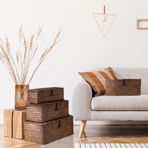 Set Of 4 Seagrass <b>Basket</b> With Lids Woven Handmade <b>Storage</b> <b>Basket</b> Wholesale eco-friendly Made in Vietnam - Product Image 6