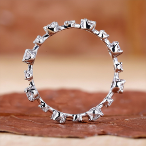 Round Diamond Eternity Band Minimalist Wedding & Anniversary <b>Ring</b> Dainty <b>Stacking</b> Band Moissanite Diamond <b>Silver</b> Plated - Product Image 4