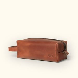 Leather Toiletry Bag Medium Capacity Zipper Closure Soft Handle Classic Style Durable Cosmetic <b>Case</b> - Product Image 3