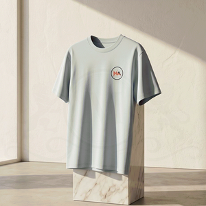 Men's Short Sleeve O-Neck T-Shirt Light Gray Solid Color With Logo Front Regular Fit Casual Style 100% Cotton Jersey Knitted Bre - Product Image 1