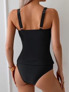 Women <b>Bikini</b> Swimsuit Pure Color Slimming Backless Strap Swimwear Two Piece Separate Design Fashionable Pool Wear - Product Image 5