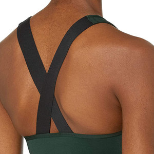 Sujetador deportivo verde oscuro con cuello redondo para mujer, leggings de cintura alta con panel negro, transpirables, que absorben la humedad, ajustados, sin costuras, 100% algodón. - Product Image 5