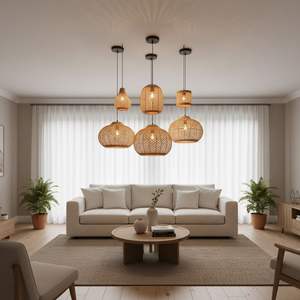 Lámpara Colgante LED de Mimbre Tejida a Mano, Estilo Moderno y Natural, para Decoración del Hogar, Sala de Estar, Vietnam - Product Image 6