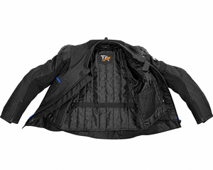 Chaqueta de Motociclista para Hombre, Personalizada, con Protección, para Motociclistas, Abrigo Exterior, Negro con Detalles Azules, Tejido Cordura - Product Image 3