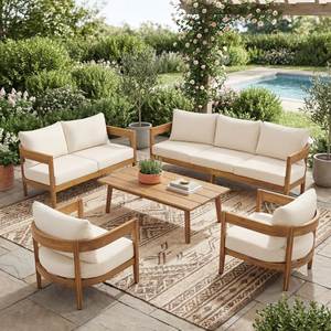 Conjunto de Sofás de Teca para Exteriores, Muebles de Patio, Sofá de Jardín de Madera Maciza, Indonesia - Product Image 1