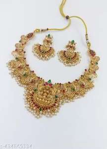 LATEST LAXMI TRADITIONAL SOUTH <b>INDIAN</b> TEMPLE GOLD PLATED CHOKER <b>NECKLACE</b> <b>SET</b> for Women's Wedding Gift - Product Image 3