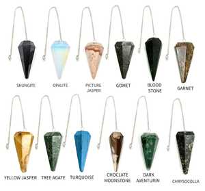 Pendules en pierres précieuses naturelles en gros, outils d'énergie pour la guérison, la radiesthésie, la méditation, la réiki et les chakras, avec chaîne en argent, sculptés à la main ALIZA - Product Image 1