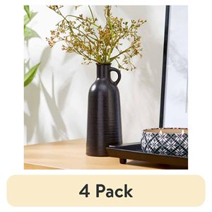 Paquete de 4 Jarrones de Cerámica Negros - Jarrón de Porcelana Moderno de 8 Pulgadas para Decoración del Hogar - Product Image 1