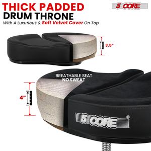 เก้าอี้กลองแบบมีเบาะรองหลัง 5 นิ้ว รองรับน้ำหนักได้ 441 ปอนด์ ขา 4 ขา อุปกรณ์เสริมสำหรับเครื่องดนตรี - Product Image 2