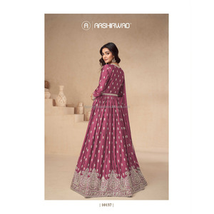 Robe ethnique pakistanaise indienne en tissu Faux Georgette lourd-Adultes Sharara Suit Palazzo Dupatta Dessiné à la main Bas Wedding Wear - Product Image 4