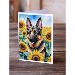 Whimsical German Shepherd in Sunflowers A7 Size 5x7 Blank <b>Note</b> <b>Cards</b> Pack of 8 with Envelopes for <b>Greetings</b> - Product Image 2