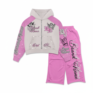 Ensemble survêtement en tissu tricoté 100 % coton respirant 500 g/m² le plus vendu, imprimé numérique motif dessin animé, sweat à capuche zippé oversize et pantalon - Product Image 1