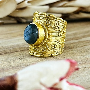 Unique Design <b>Boho</b> Labradorite Filigree <b>Ring</b> Vintage Brass <b>Ring</b> for Women 18k Gold Plated Gemstone <b>Ring</b> for Wholesale/OEM/ODM - Product Image 3