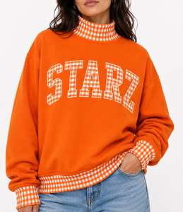 Sweat-shirt décontracté personnalisé à col roulé pour femme, motif à carreaux, à pois, patchwork, grande taille, en coton, pull oversize - Product Image 6