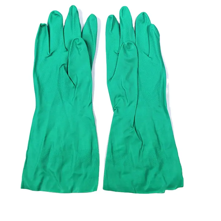 Gants de protection résistants à l'huile avec logo personnalisé OEM Gants en nitrile vert résistant aux acides et aux alcalis