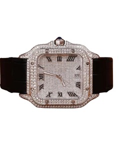 Montre unisexe de luxe antique Hip Hop en acier inoxydable noir avec bracelet en caoutchouc, mouvement à quartz, verre et moissanite VVS - Product Image 4